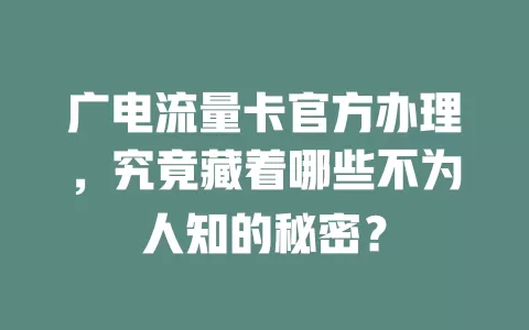 广电流量卡官方办理，究竟藏着哪些不为人知的秘密？