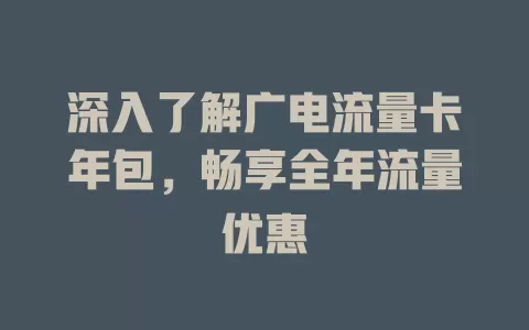 深入了解广电流量卡年包，畅享全年流量优惠