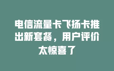 电信流量卡飞扬卡推出新套餐，用户评价太惊喜了