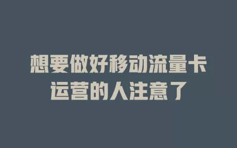 想要做好移动流量卡运营的人注意了