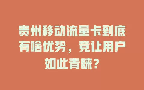 贵州移动流量卡到底有啥优势，竟让用户如此青睐？