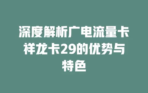 深度解析广电流量卡祥龙卡29的优势与特色