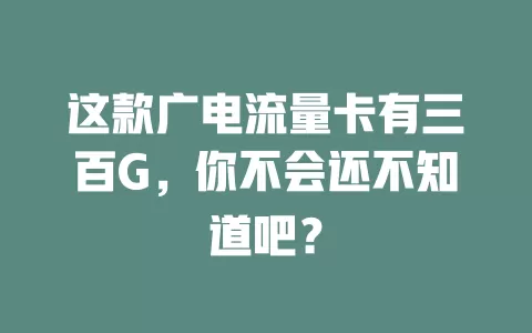 这款广电流量卡有三百G，你不会还不知道吧？