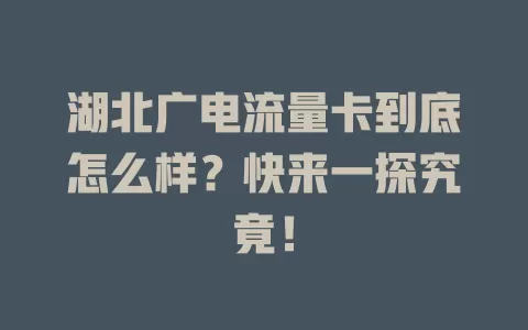 湖北广电流量卡到底怎么样？快来一探究竟！