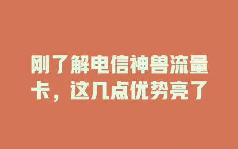 刚了解电信神兽流量卡，这几点优势亮了