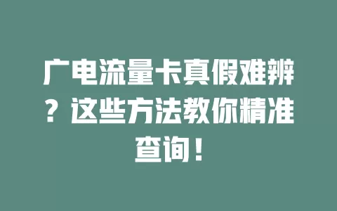 广电流量卡真假难辨？这些方法教你精准查询！