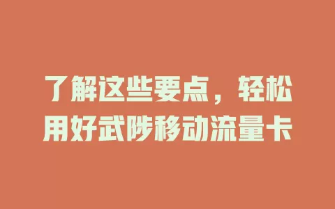 了解这些要点，轻松用好武陟移动流量卡