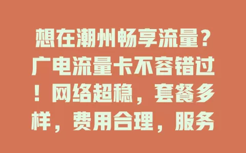 想在潮州畅享流量？广电流量卡不容错过！网络超稳，套餐多样，费用合理，服务贴心，带你开启精彩网络生活