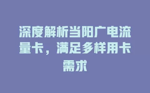深度解析当阳广电流量卡，满足多样用卡需求