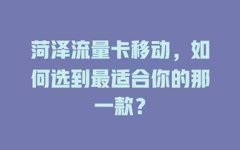 菏泽流量卡移动，如何选到最适合你的那一款？