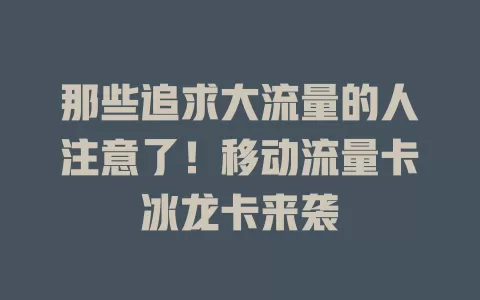 那些追求大流量的人注意了！移动流量卡冰龙卡来袭