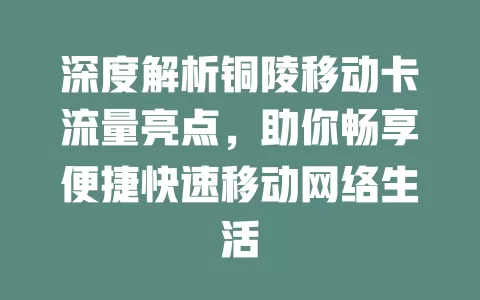深度解析铜陵移动卡流量亮点，助你畅享便捷快速移动网络生活