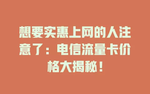 想要实惠上网的人注意了：电信流量卡价格大揭秘！