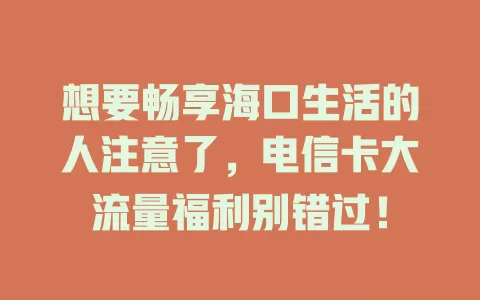 想要畅享海口生活的人注意了，电信卡大流量福利别错过！