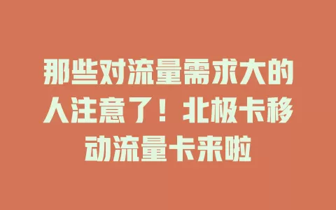 那些对流量需求大的人注意了！北极卡移动流量卡来啦