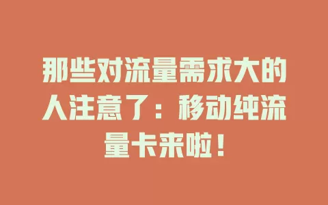 那些对流量需求大的人注意了：移动纯流量卡来啦！