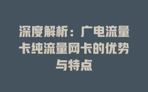 深度解析：广电流量卡纯流量网卡的优势与特点