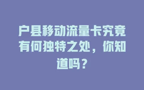 户县移动流量卡究竟有何独特之处，你知道吗？