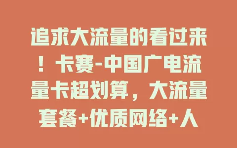 追求大流量的看过来！卡赛-中国广电流量卡超划算，大流量套餐+优质网络+人性化设计