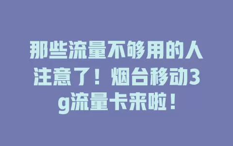 那些流量不够用的人注意了！烟台移动3g流量卡来啦！