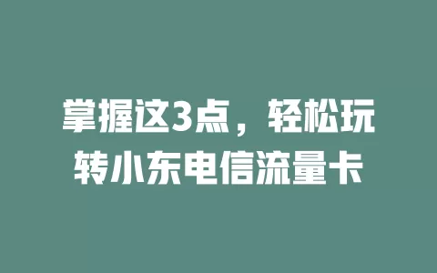 掌握这3点，轻松玩转小东电信流量卡