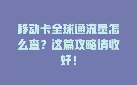移动卡全球通流量怎么查？这篇攻略请收好！