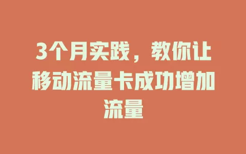 3个月实践，教你让移动流量卡成功增加流量
