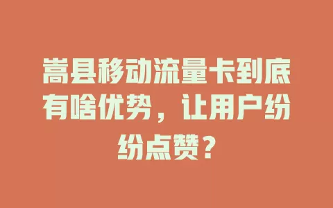 嵩县移动流量卡到底有啥优势，让用户纷纷点赞？