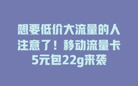 想要低价大流量的人注意了！移动流量卡5元包22g来袭