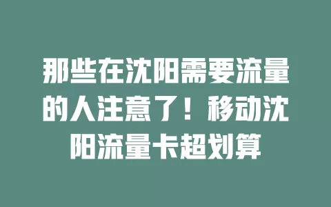 那些在沈阳需要流量的人注意了！移动沈阳流量卡超划算
