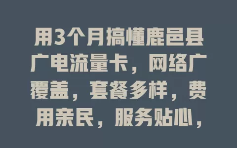 用3个月搞懂鹿邑县广电流量卡，网络广覆盖，套餐多样，费用亲民，服务贴心，体验超棒！