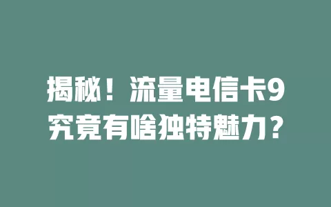 揭秘！流量电信卡9究竟有啥独特魅力？