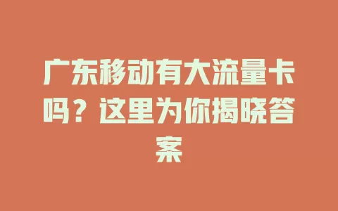 广东移动有大流量卡吗？这里为你揭晓答案