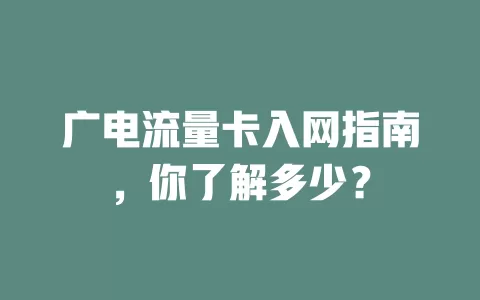 广电流量卡入网指南，你了解多少？