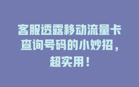 客服透露移动流量卡查询号码的小妙招，超实用！