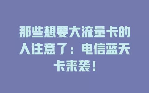 那些想要大流量卡的人注意了：电信蓝天卡来袭！