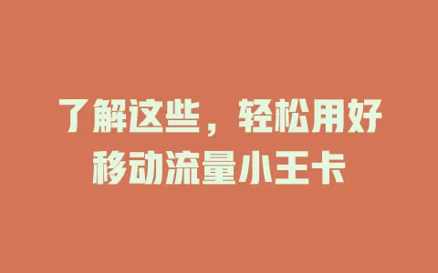 了解这些，轻松用好移动流量小王卡
