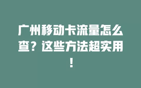 广州移动卡流量怎么查？这些方法超实用！