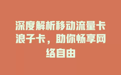 深度解析移动流量卡浪子卡，助你畅享网络自由