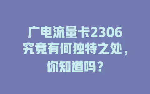 广电流量卡2306究竟有何独特之处，你知道吗？