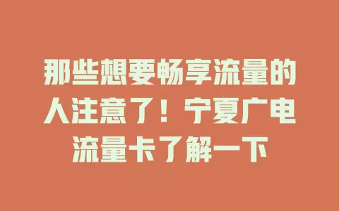 那些想要畅享流量的人注意了！宁夏广电流量卡了解一下