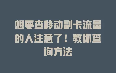 想要查移动副卡流量的人注意了！教你查询方法