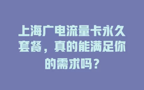 上海广电流量卡永久套餐，真的能满足你的需求吗？