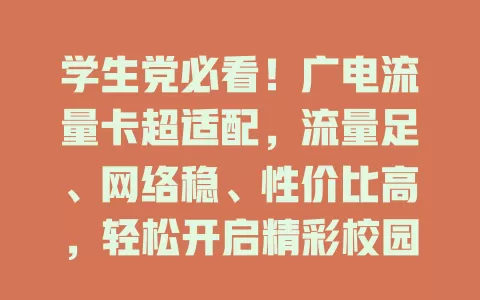 学生党必看！广电流量卡超适配，流量足、网络稳、性价比高，轻松开启精彩校园网络生活