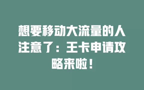想要移动大流量的人注意了：王卡申请攻略来啦！