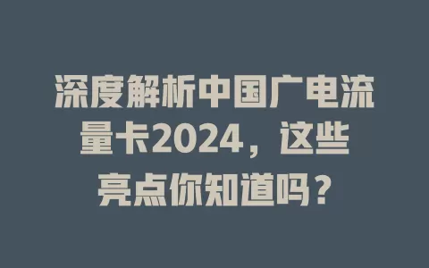 深度解析中国广电流量卡2024，这些亮点你知道吗？