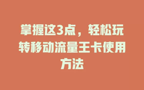 掌握这3点，轻松玩转移动流量王卡使用方法