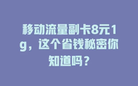移动流量副卡8元1g，这个省钱秘密你知道吗？
