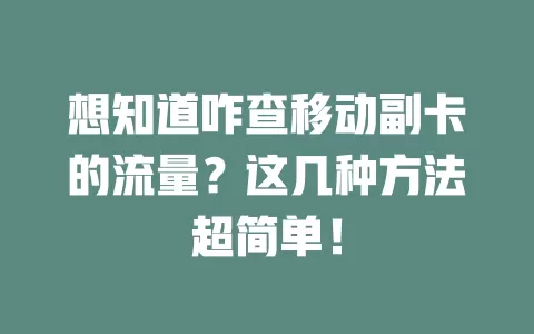 想知道咋查移动副卡的流量？这几种方法超简单！