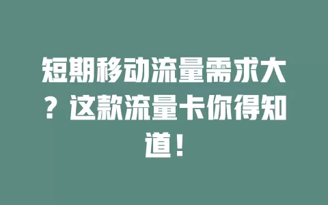 短期移动流量需求大？这款流量卡你得知道！